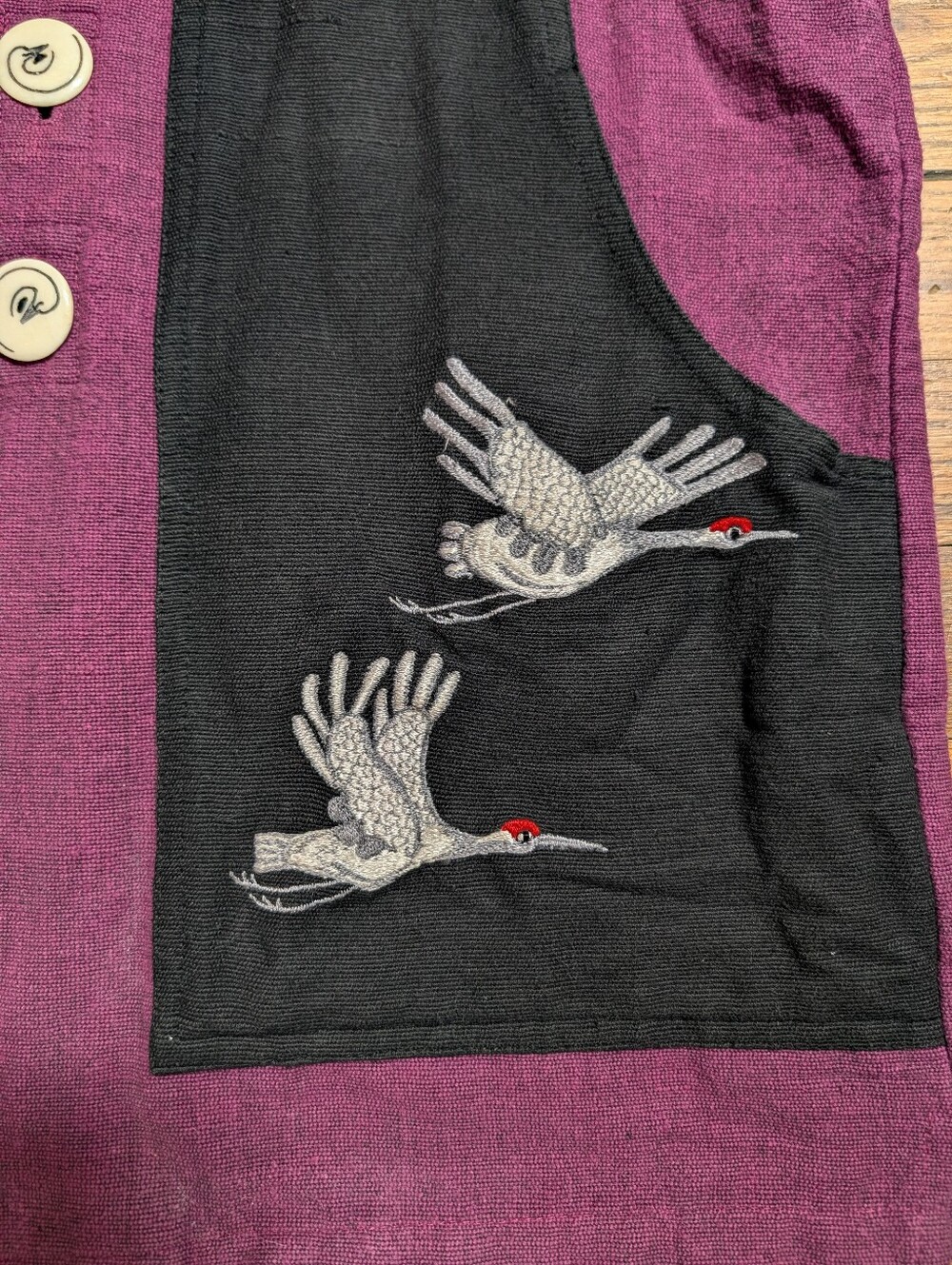 Vintage Art to Wear Japanese Crane Embroidered Vest Purple Black Woven Asian Med - Picture 5 of 16